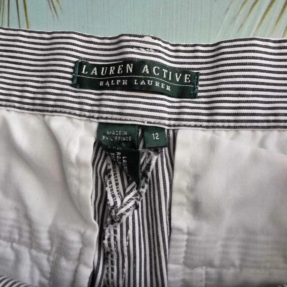 Lauren Active Ralph Lauren Womens‎ Blue White Striped Seersucker Shorts Size 12